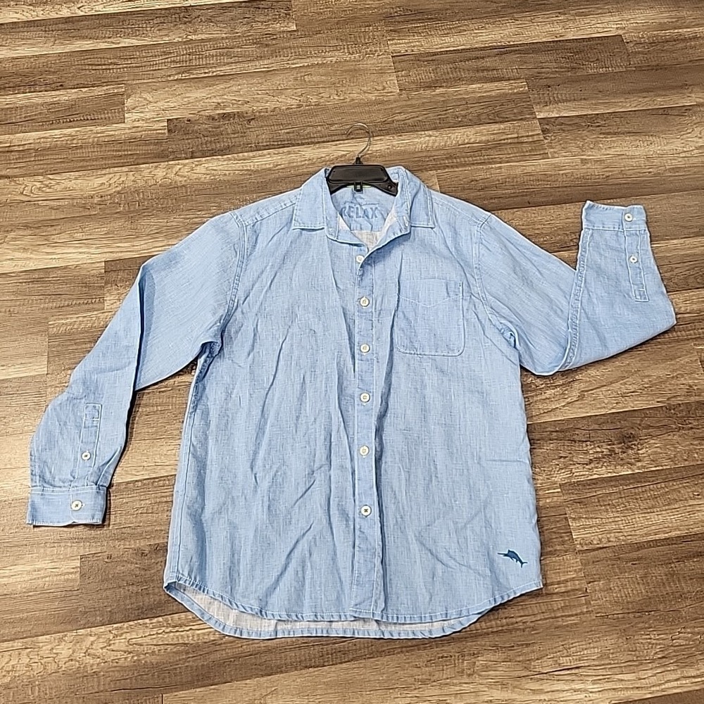 Blue TOMMY BAHAMA Relax Long Sleeve Linen Button Up Shirt ~ Size Medium